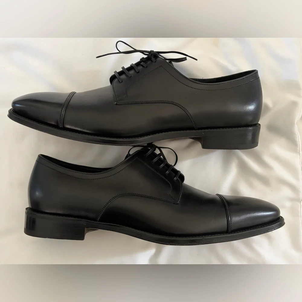 Salvatore Ferragamo Men’s Black Leather Cap Toe Oxford Shoes Size 10.5 EE